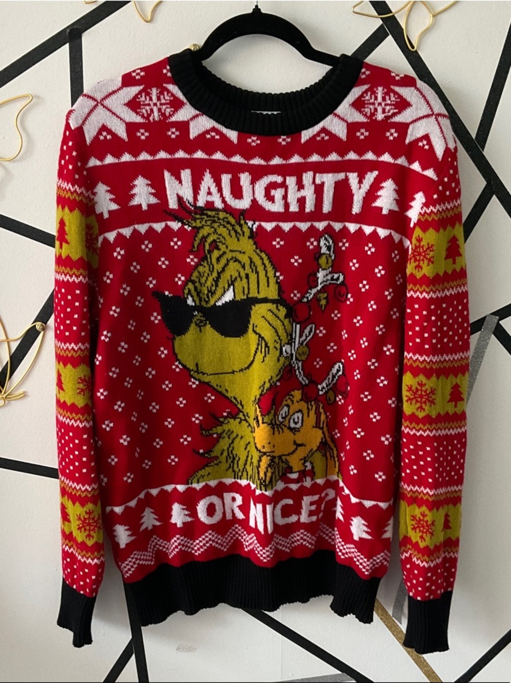 Red Grinch Graphic Crewneck Holiday Sweater